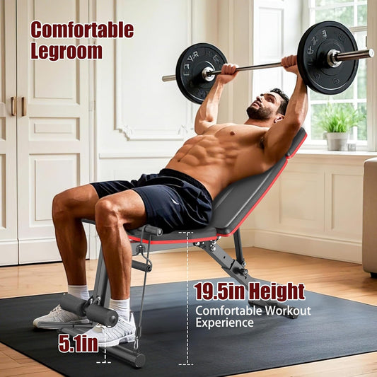 XDDIAS Adjustable Weight Bench, Workout Bench with Leg Extension and Preacher Curl Pad, Weight Bench for Home Gym, Foldable Exercise Bench, Quick Adjustment Incline Bench Press