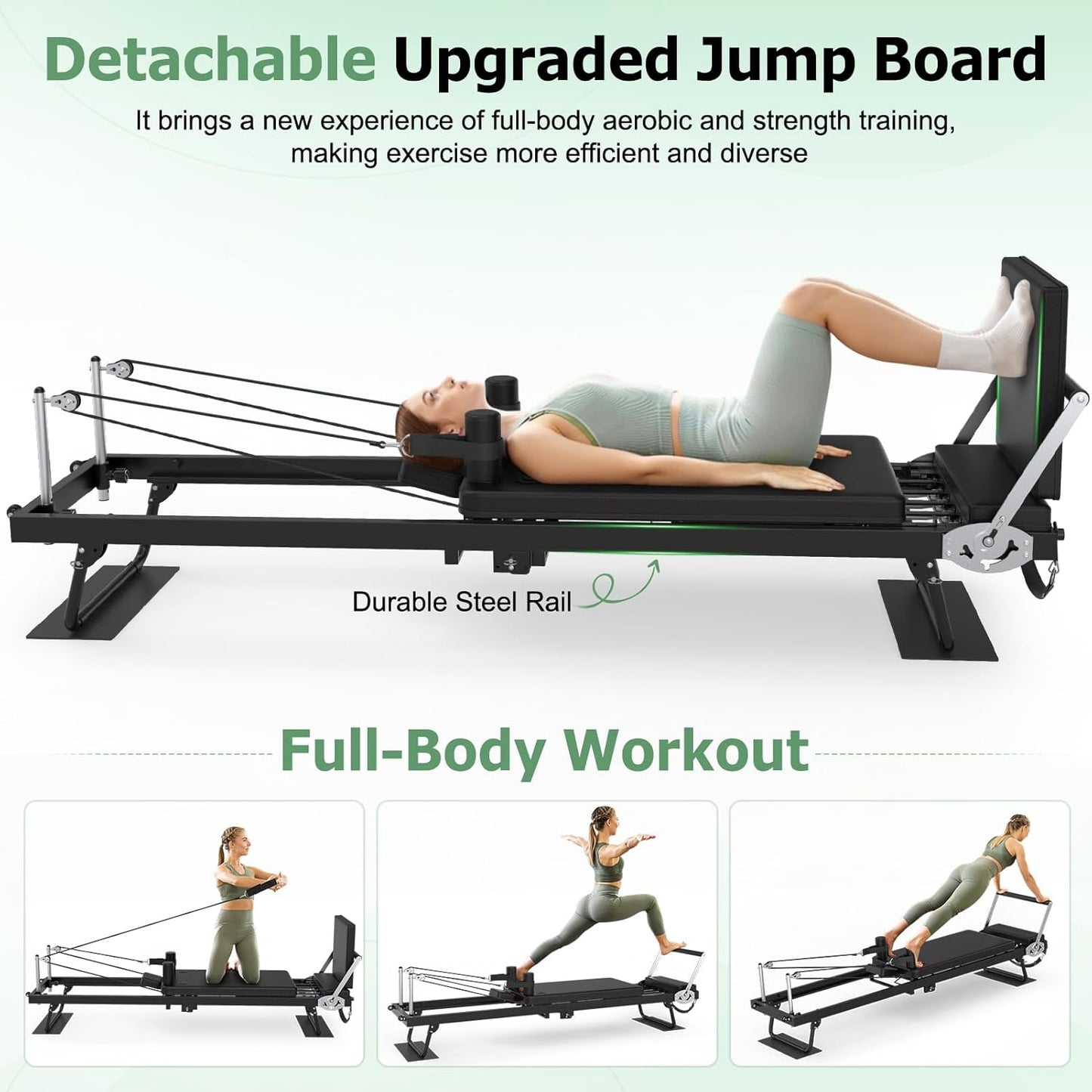 XDDIAS Pilates Reformer 91.3" Large Foldable Reformer Pilates Machine with Longer Slide Rails, Jump Board, 2 Resistance Combinations, 6.2' Height Friendly Pilates Equipment for Home Gym, Up to 400 LBS
