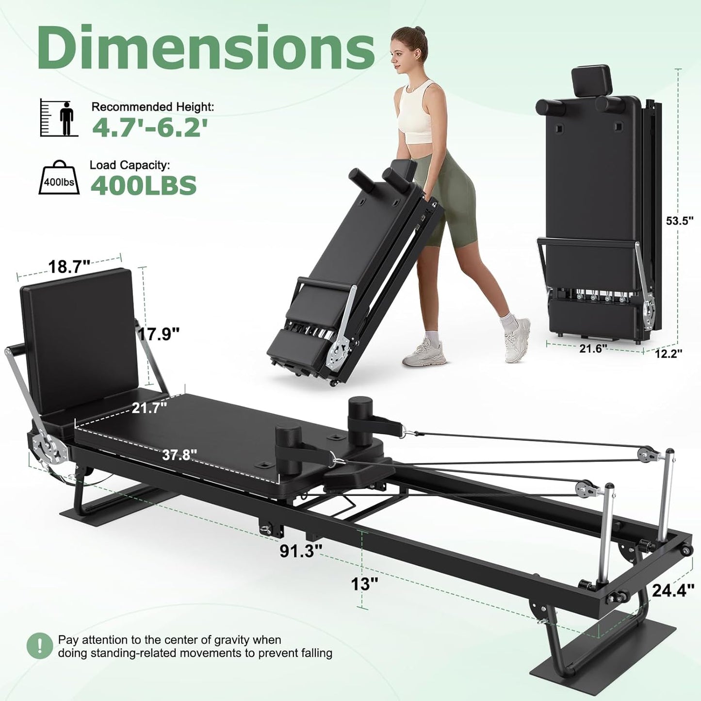 XDDIAS Pilates Reformer 91.3" Large Foldable Reformer Pilates Machine with Longer Slide Rails, Jump Board, 2 Resistance Combinations, 6.2' Height Friendly Pilates Equipment for Home Gym, Up to 400 LBS
