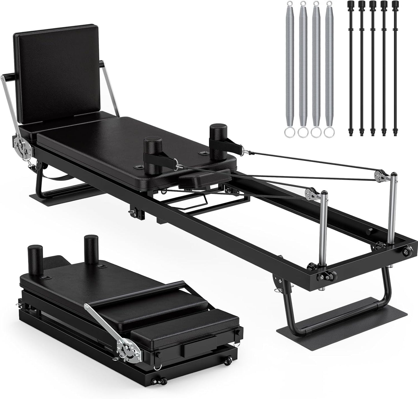 XDDIAS Pilates Reformer 91.3" Large Foldable Reformer Pilates Machine with Longer Slide Rails, Jump Board, 2 Resistance Combinations, 6.2' Height Friendly Pilates Equipment for Home Gym, Up to 400 LBS