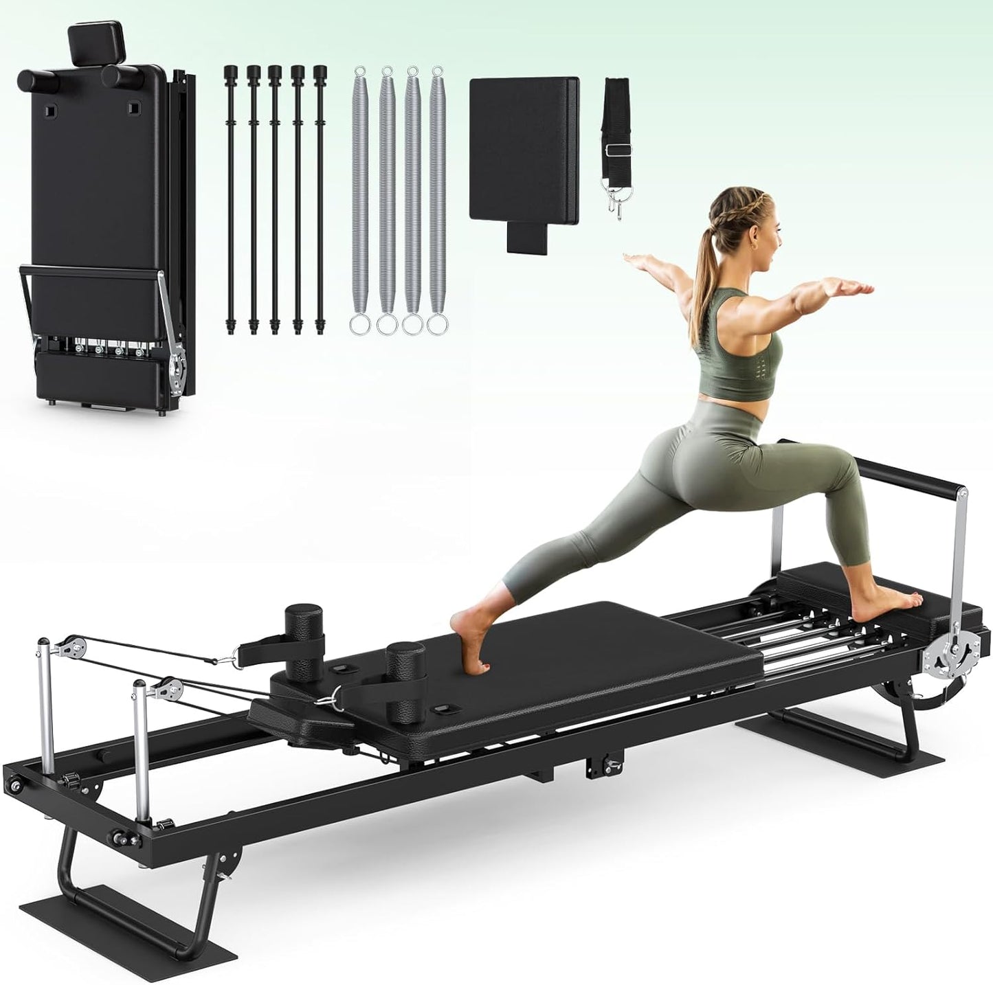 XDDIAS Pilates Reformer 91.3" Large Foldable Reformer Pilates Machine with Longer Slide Rails, Jump Board, 2 Resistance Combinations, 6.2' Height Friendly Pilates Equipment for Home Gym, Up to 400 LBS