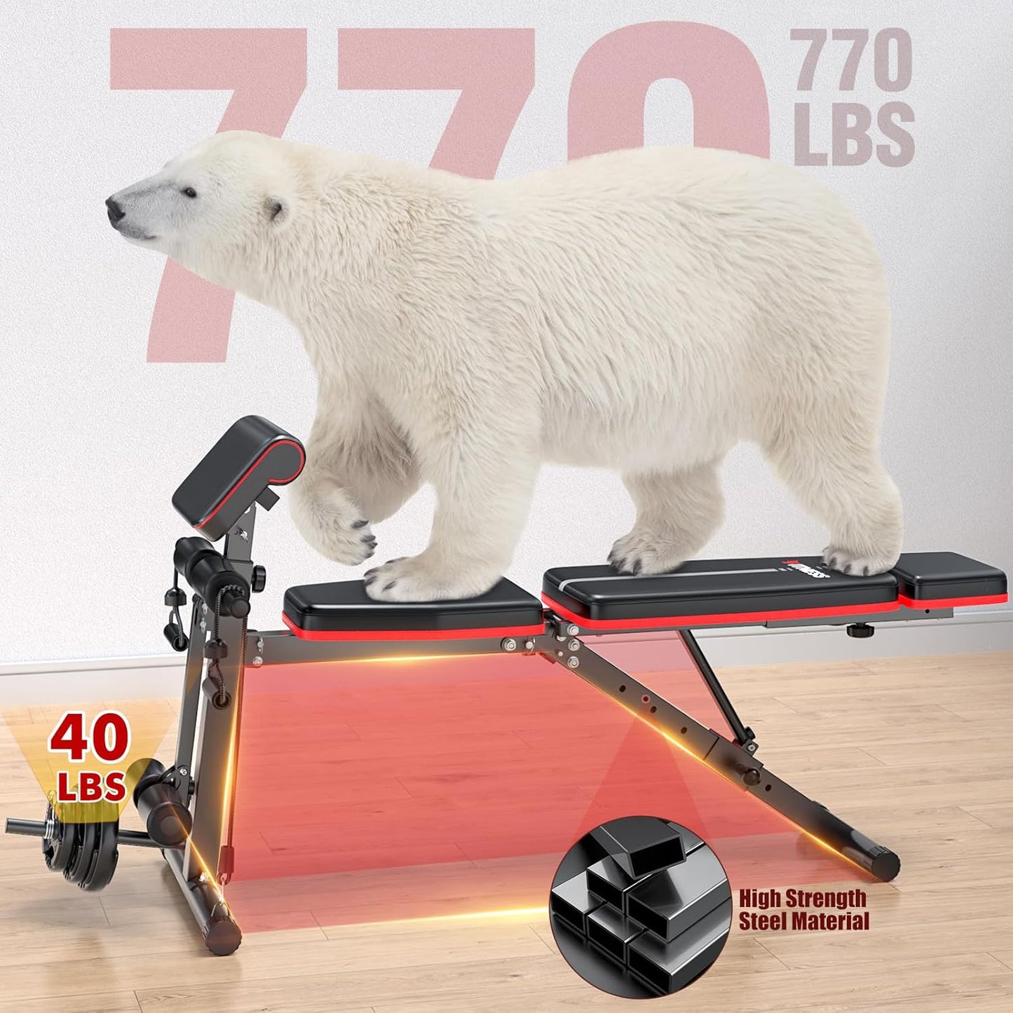 XDDIAS Adjustable Weight Bench, Workout Bench with Leg Extension and Preacher Curl Pad, Weight Bench for Home Gym, Foldable Exercise Bench, Quick Adjustment Incline Bench Press