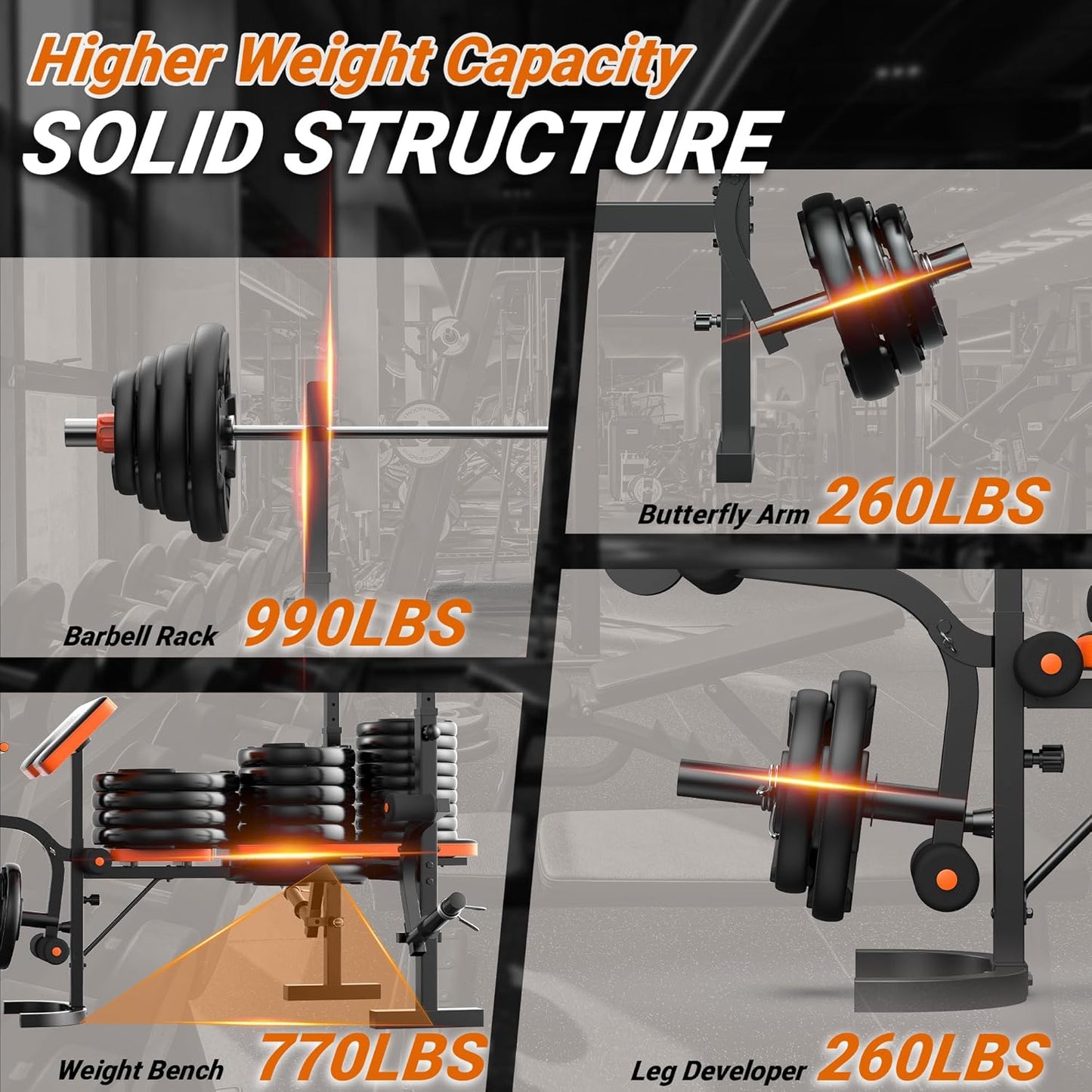 XDDIAS Weight Bench, 770LBS Bench Press Set with Leg Extension, 6 in 1 Olympic Weight Bench for Home Gym, Adjustable Workout Bench with Rack & Preacher Pad, Flat Incline Bench for Weight Lifting