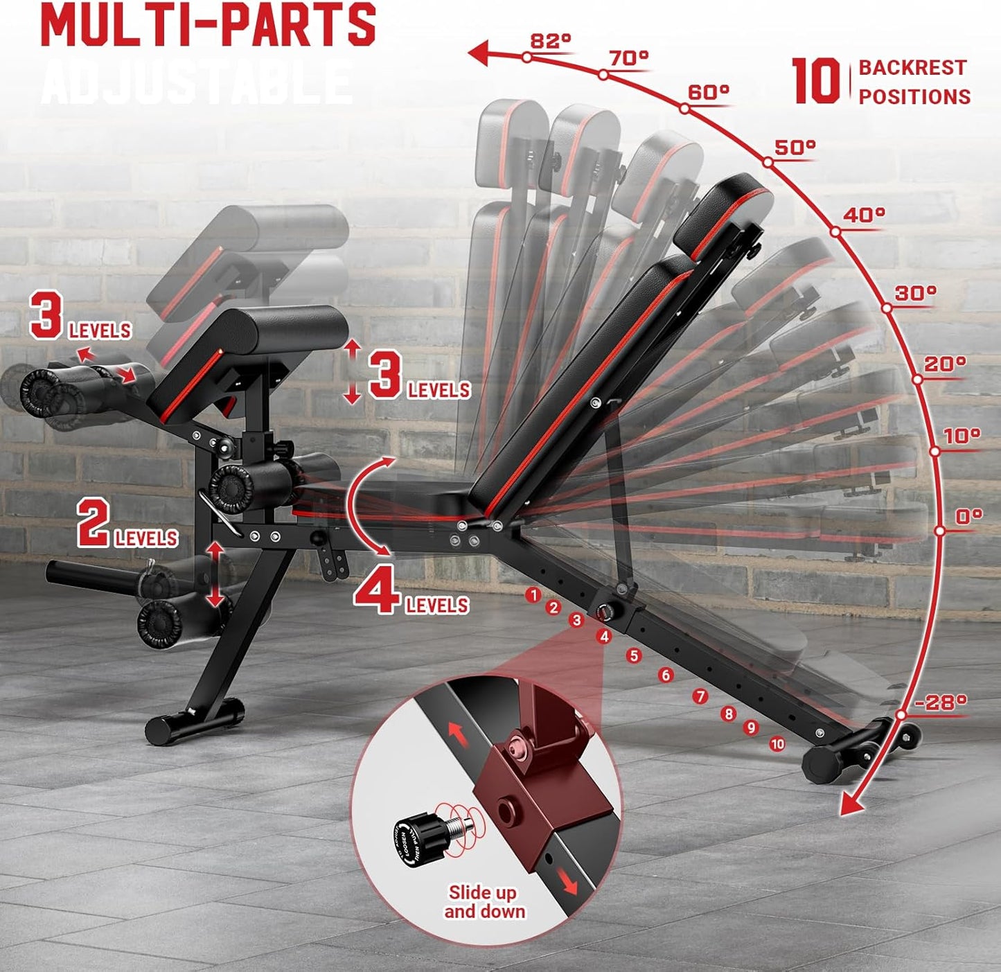 XDDIAS Workout Bench, Adjustable Weight Bench with Leg Extension and Leg Curl, Extended Headrest, 900LBS Preacher Curl Bench Incline Decline Flat Workout Bench for Home Gym Full Body Exercise