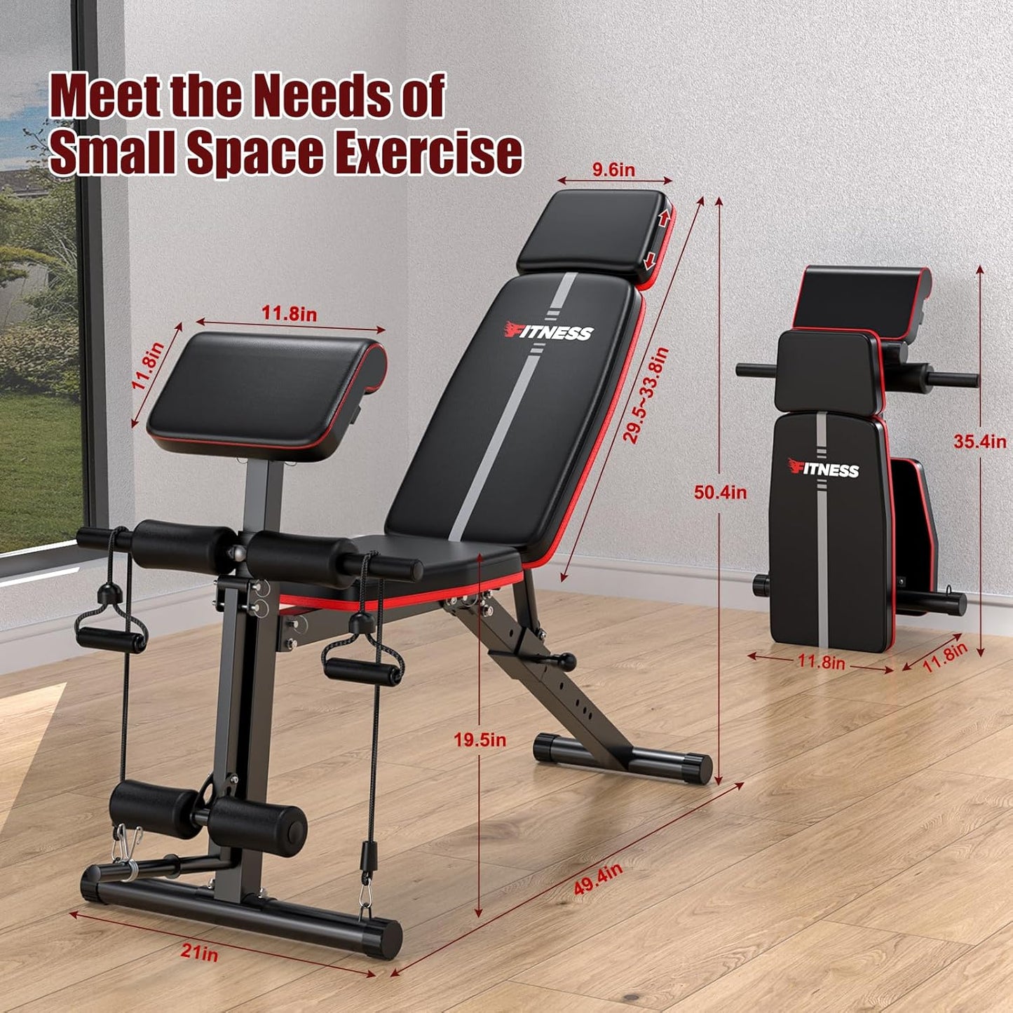 XDDIAS Adjustable Weight Bench, Workout Bench with Leg Extension and Preacher Curl Pad, Weight Bench for Home Gym, Foldable Exercise Bench, Quick Adjustment Incline Bench Press