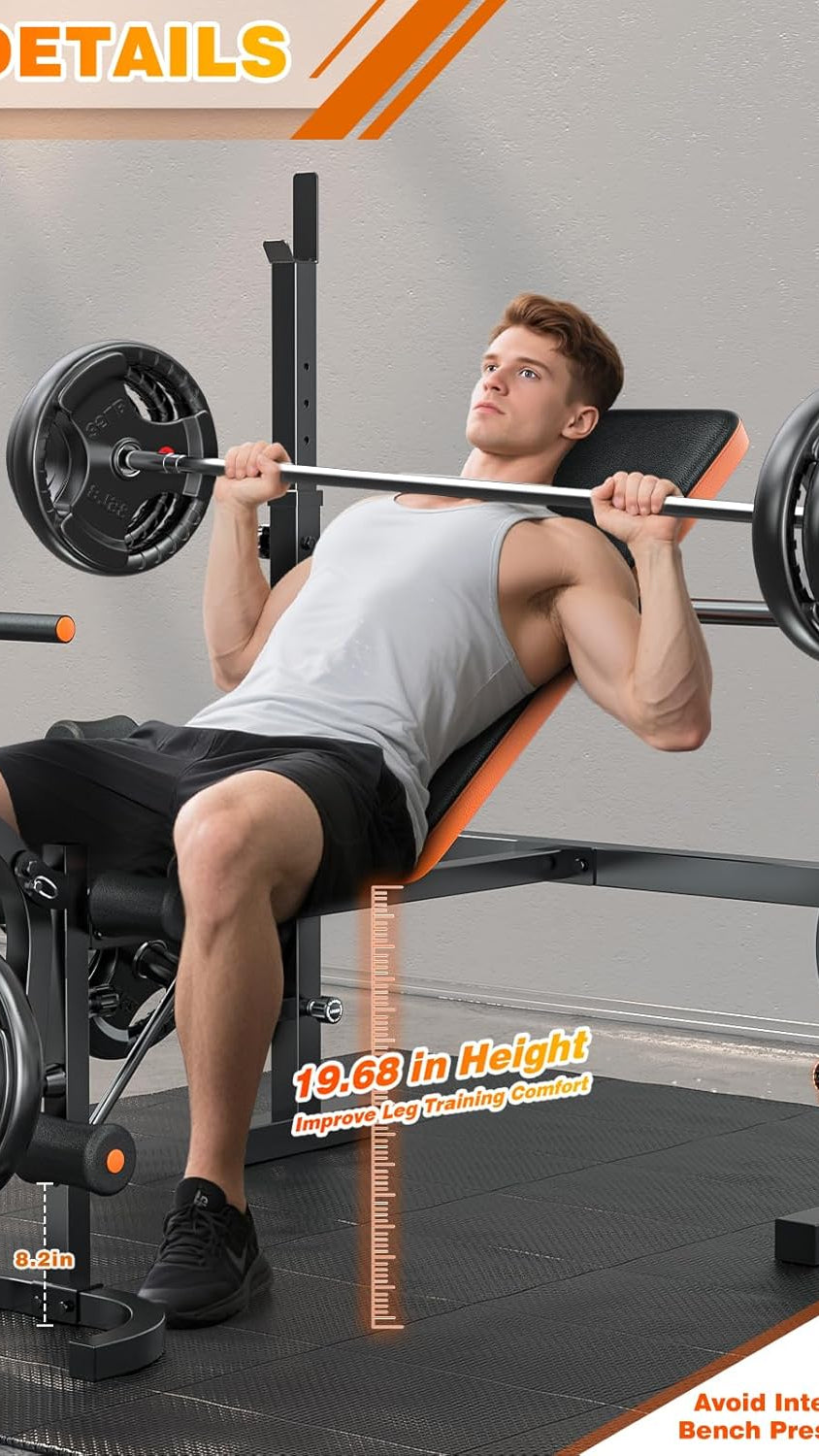 XDDIAS Weight Bench, 770LBS Bench Press Set with Leg Extension, 6 in 1 Olympic Weight Bench for Home Gym, Adjustable Workout Bench with Rack & Preacher Pad, Flat Incline Bench for Weight Lifting