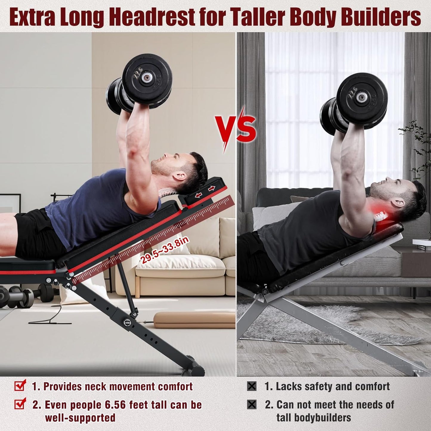 XDDIAS Adjustable Weight Bench, Workout Bench with Leg Extension and Preacher Curl Pad, Weight Bench for Home Gym, Foldable Exercise Bench, Quick Adjustment Incline Bench Press