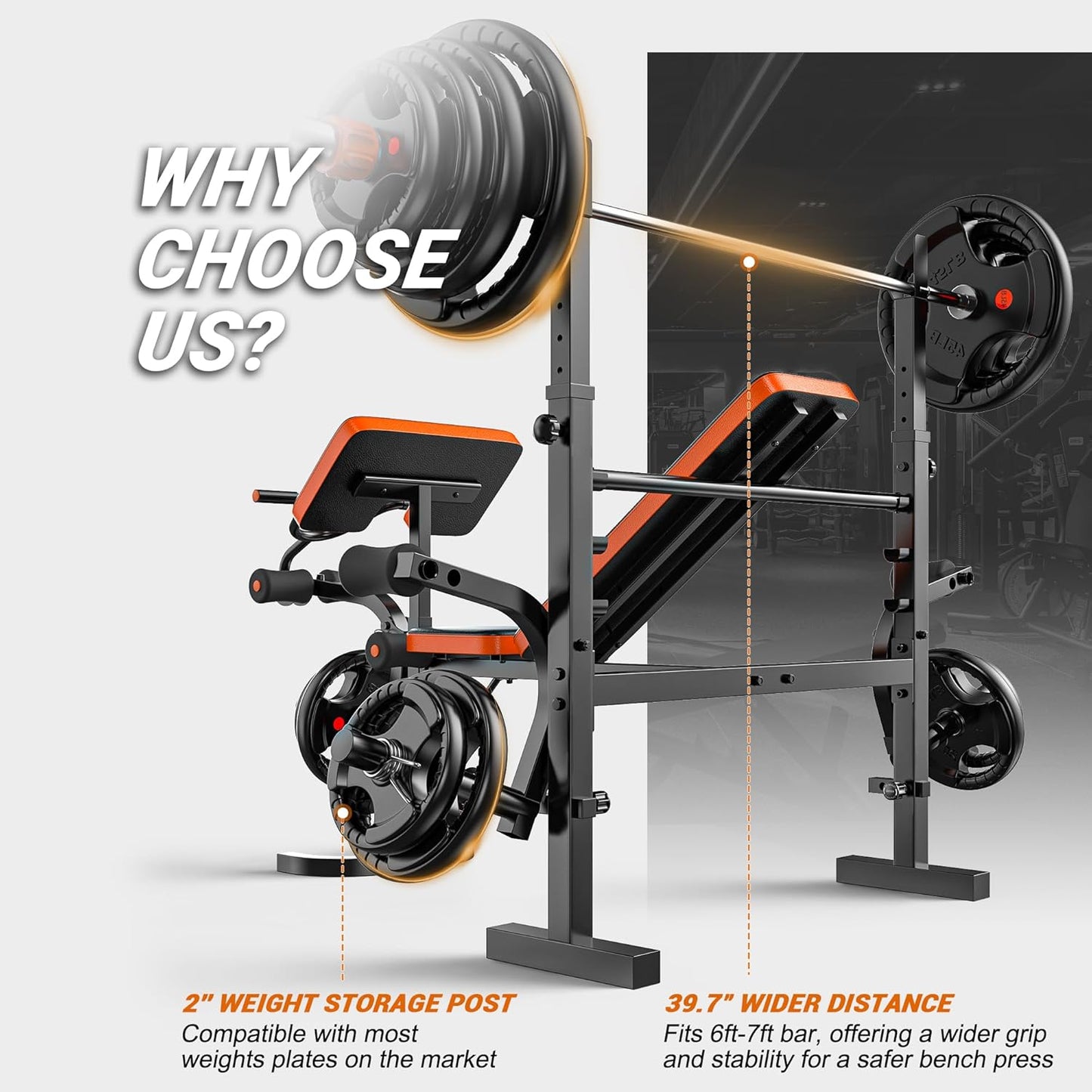 XDDIAS Weight Bench, 770LBS Bench Press Set with Leg Extension, 6 in 1 Olympic Weight Bench for Home Gym, Adjustable Workout Bench with Rack & Preacher Pad, Flat Incline Bench for Weight Lifting