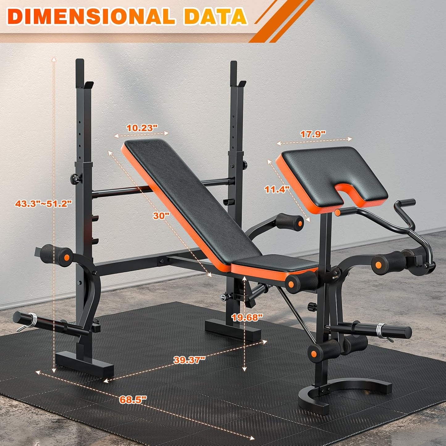 XDDIAS Weight Bench, 770LBS Bench Press Set with Leg Extension, 6 in 1 Olympic Weight Bench for Home Gym, Adjustable Workout Bench with Rack & Preacher Pad, Flat Incline Bench for Weight Lifting